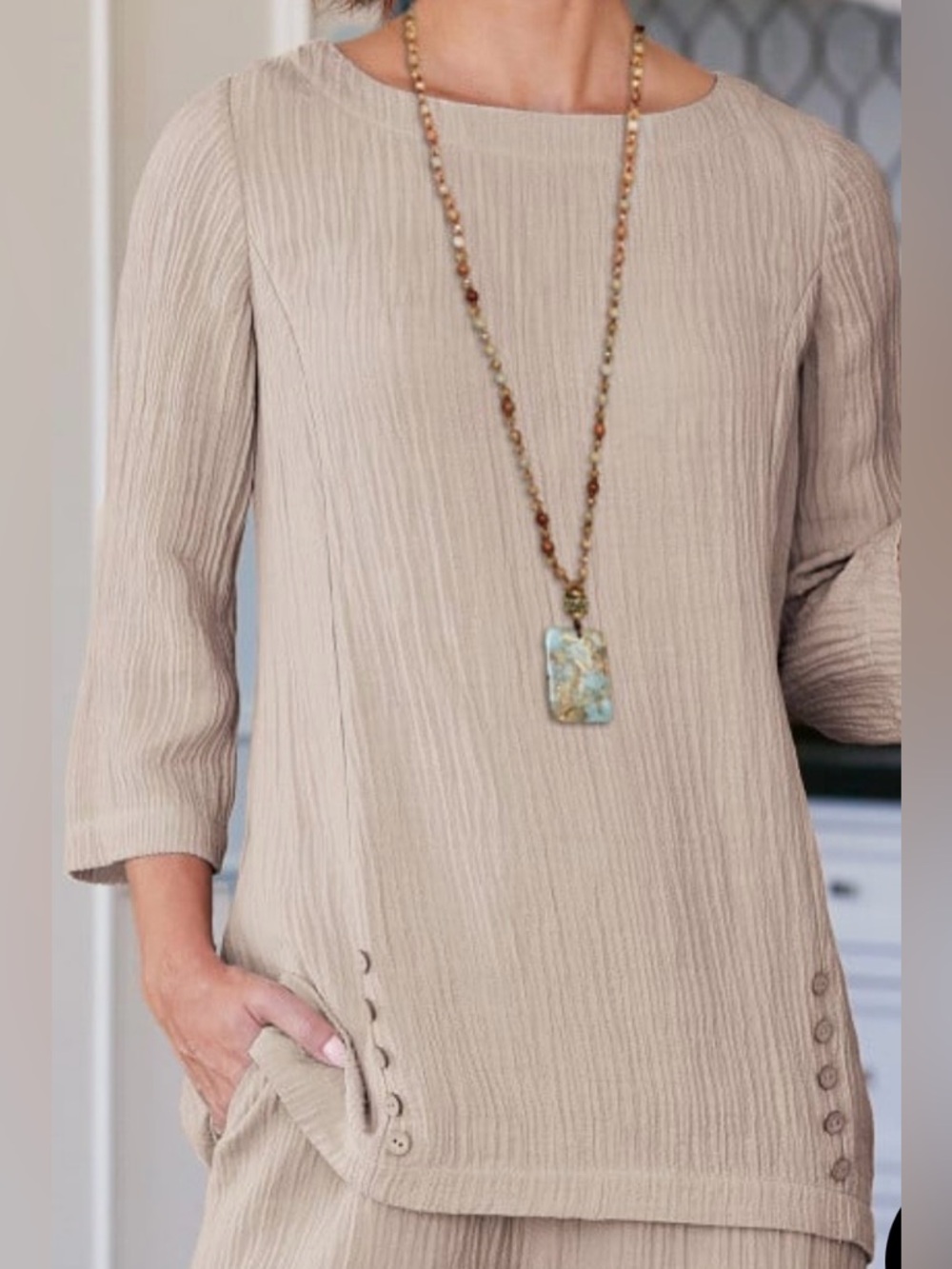Soft Surroundings Oreo Crinkle Gauze Tunic Top NEW